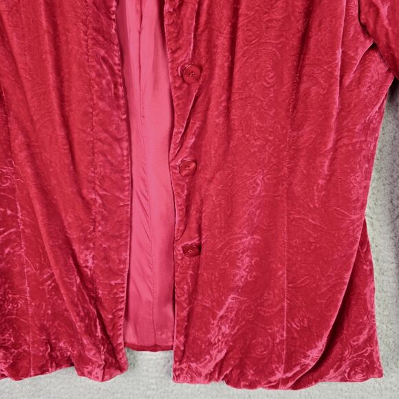 VTG Casual Corner Velvet Blazer Jacket Red Structured Button Up Holiday Party - Picture 9 of 16